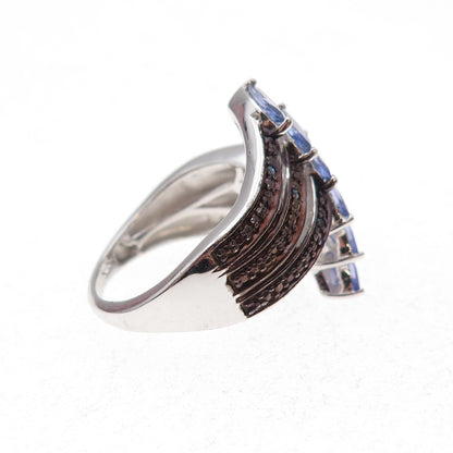 Chuck Clemency 925 Sterling Silver Real Blue Diamond & Tanzanite Ring Size 8.25