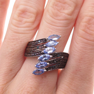 Chuck Clemency 925 Sterling Silver Real Blue Diamond & Tanzanite Ring Size 8.25