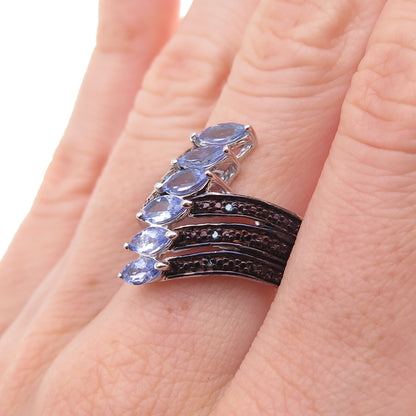 Chuck Clemency 925 Sterling Silver Real Blue Diamond & Tanzanite Ring Size 8.25
