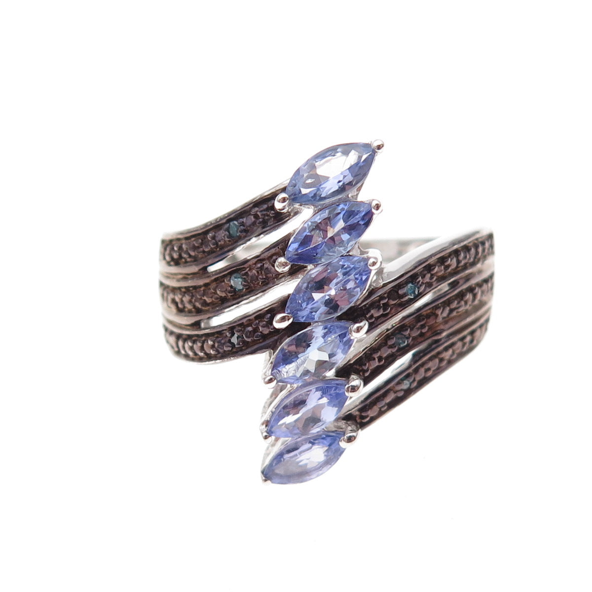 Chuck Clemency 925 Sterling Silver Real Blue Diamond & Tanzanite Ring Size 8.25