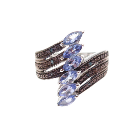 Chuck Clemency 925 Sterling Silver Real Blue Diamond & Tanzanite Ring Size 8.25