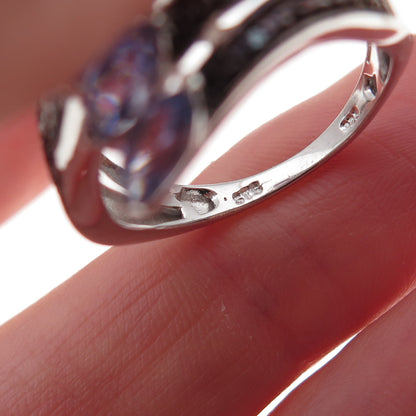 Chuck Clemency 925 Sterling Silver Real Blue Diamond & Tanzanite Ring Size 8.25