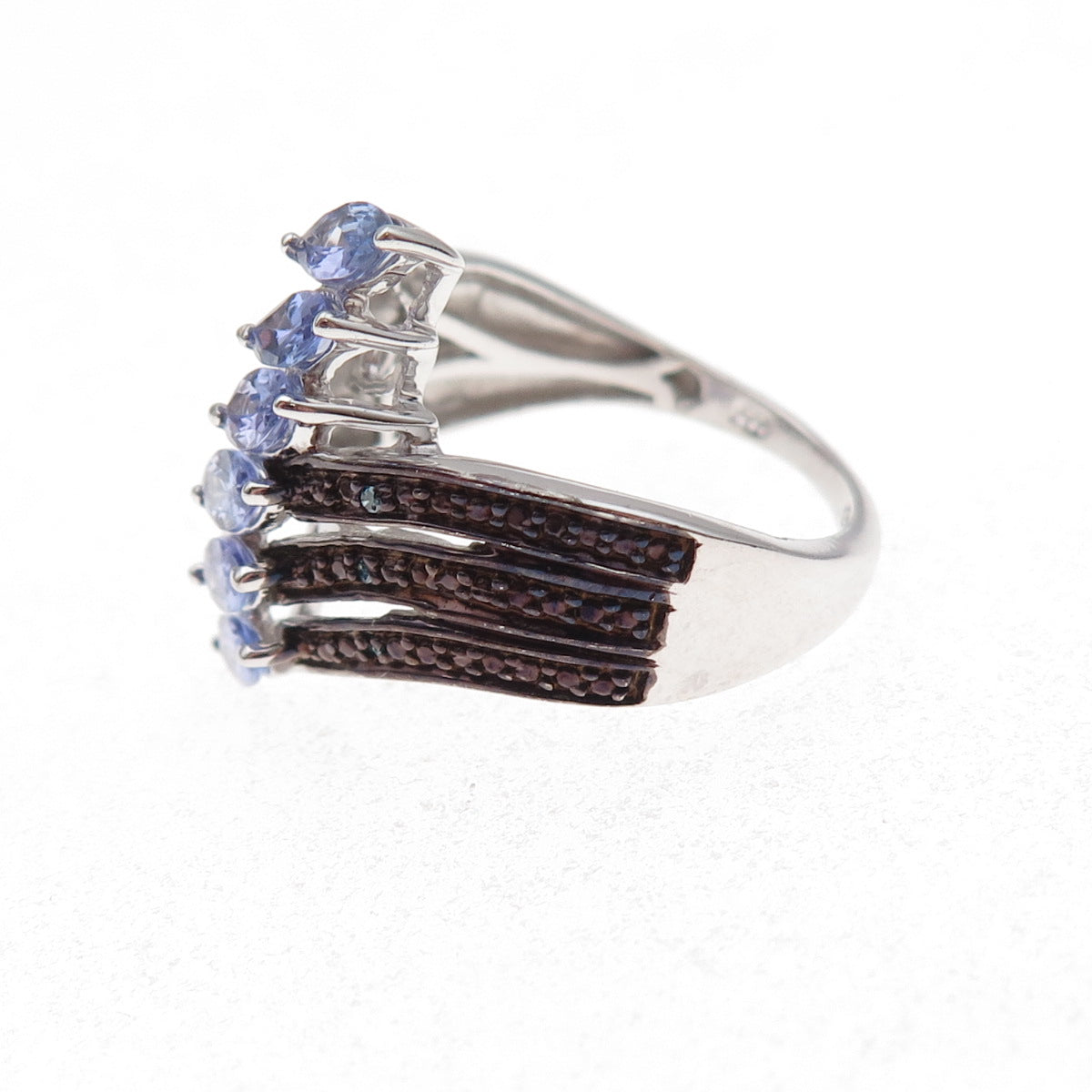 Chuck Clemency 925 Sterling Silver Real Blue Diamond & Tanzanite Ring Size 8.25