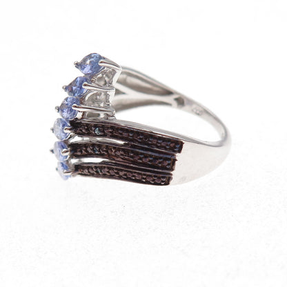 Chuck Clemency 925 Sterling Silver Real Blue Diamond & Tanzanite Ring Size 8.25