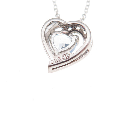 Heng Ngai 925 Sterling Silver Real Blue & White Topaz Heart Chain Necklace 18"
