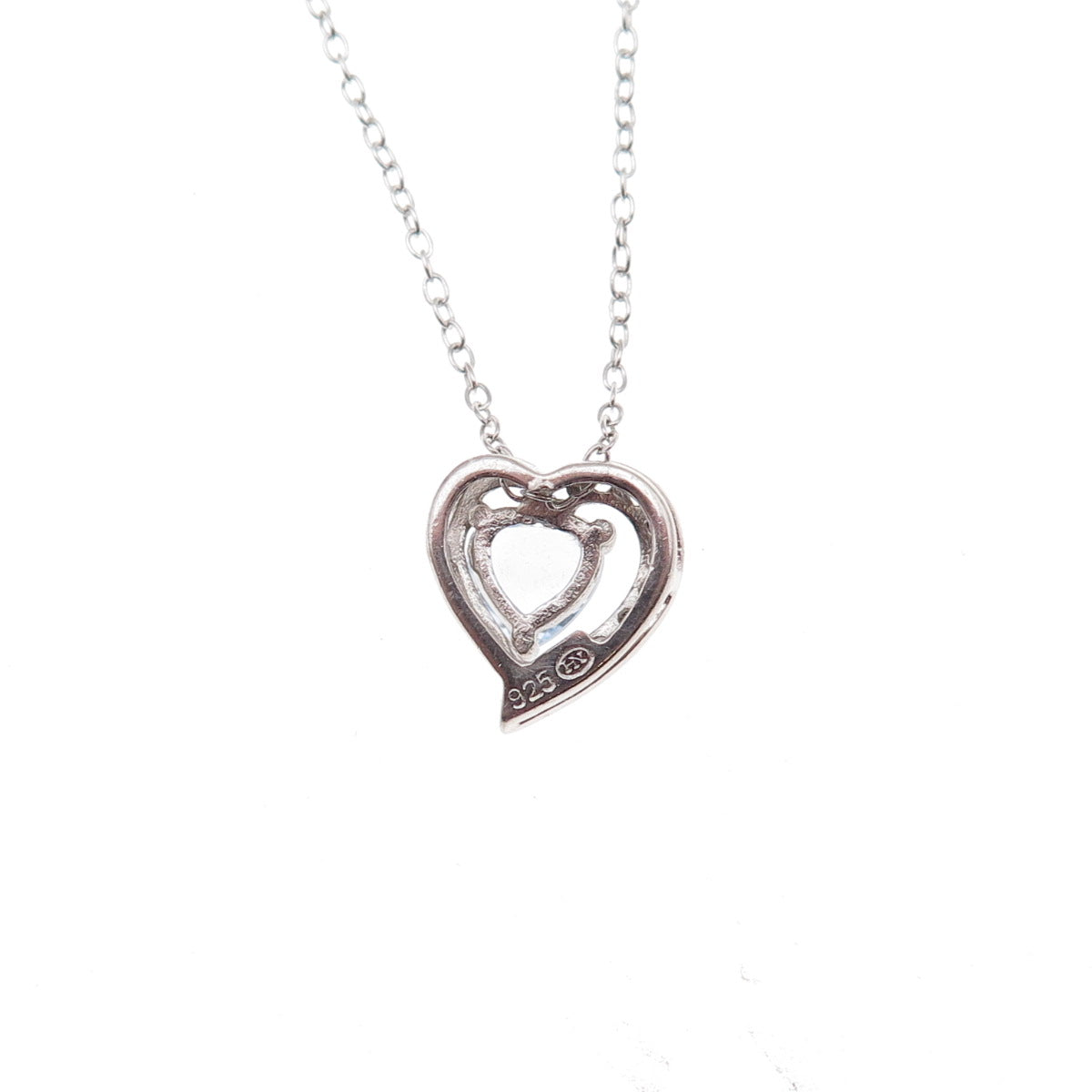 Heng Ngai 925 Sterling Silver Real Blue & White Topaz Heart Chain Necklace 18"