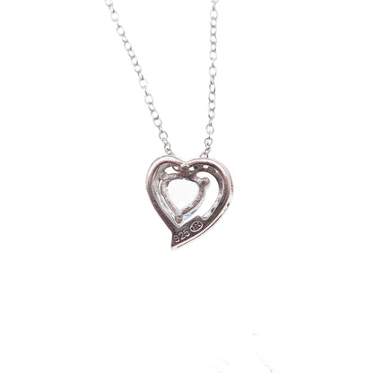 Heng Ngai 925 Sterling Silver Real Blue & White Topaz Heart Chain Necklace 18"