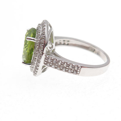 925 Sterling Silver Real Peridot & White Topaz Ring Size 6