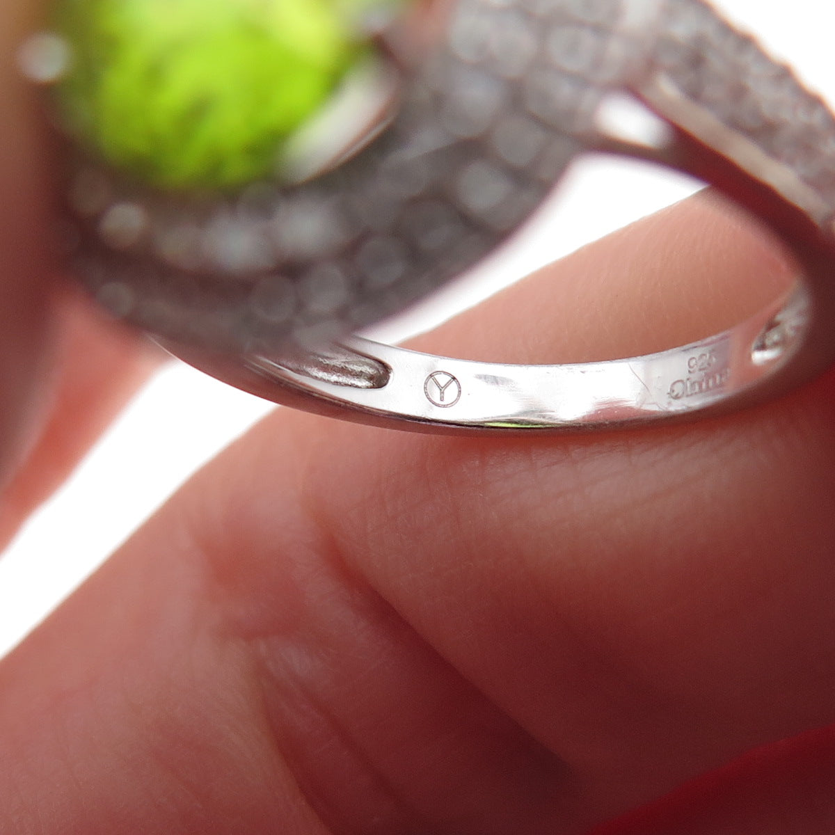 925 Sterling Silver Real Peridot & White Topaz Ring Size 6