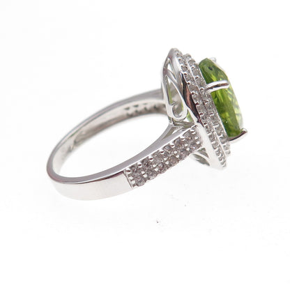 925 Sterling Silver Real Peridot & White Topaz Ring Size 6