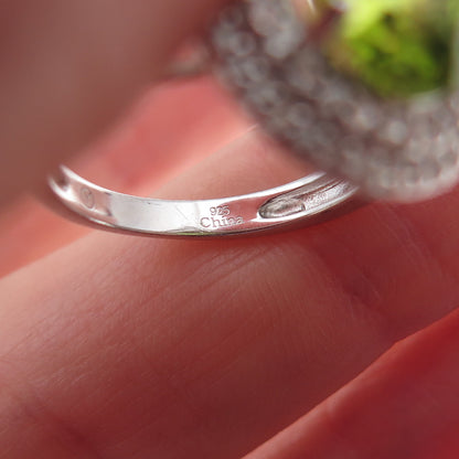925 Sterling Silver Real Peridot & White Topaz Ring Size 6