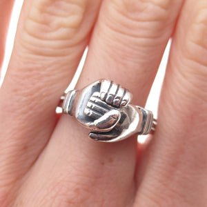925 Sterling Silver Vintage Fede Gimmel Friendship Oxidized Folding Ring Size 9