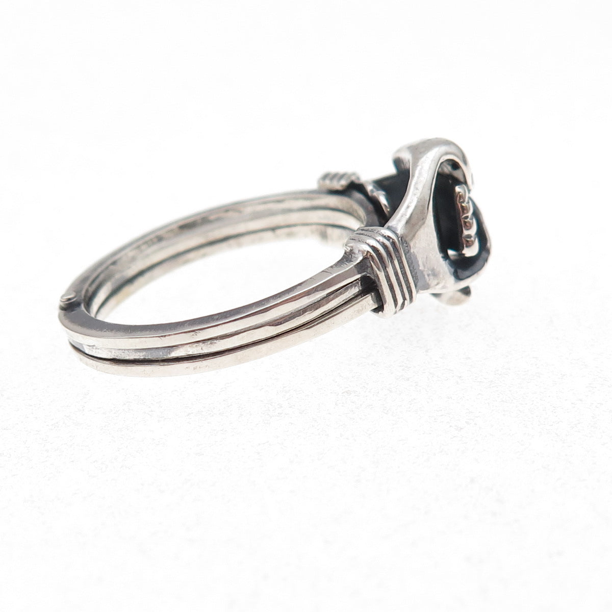 925 Sterling Silver Vintage Fede Gimmel Friendship Oxidized Folding Ring Size 9