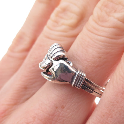 925 Sterling Silver Vintage Fede Gimmel Friendship Oxidized Folding Ring Size 9