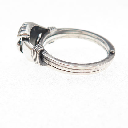 925 Sterling Silver Vintage Fede Gimmel Friendship Oxidized Folding Ring Size 9