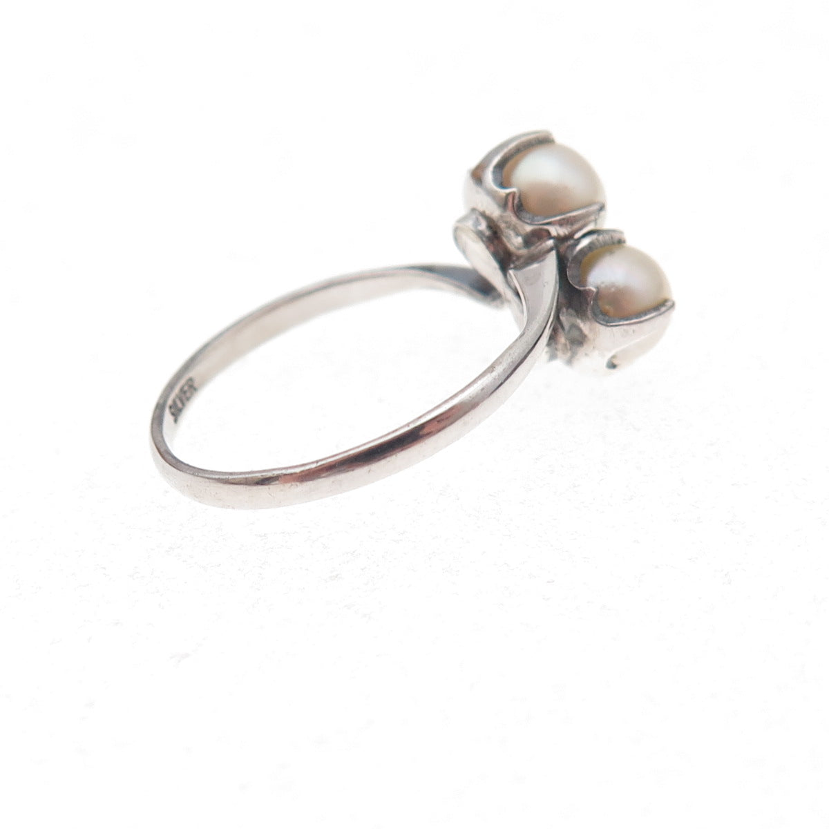 925 Sterling Silver Antique Art Deco Real Akoya Pearl Ring Size 4.25