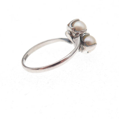 925 Sterling Silver Antique Art Deco Real Akoya Pearl Ring Size 4.25