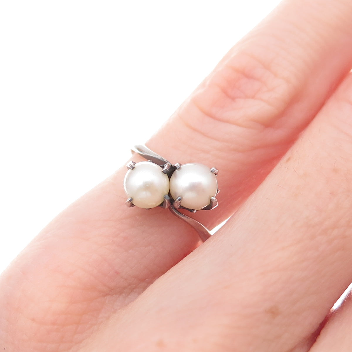 925 Sterling Silver Antique Art Deco Real Akoya Pearl Ring Size 4.25
