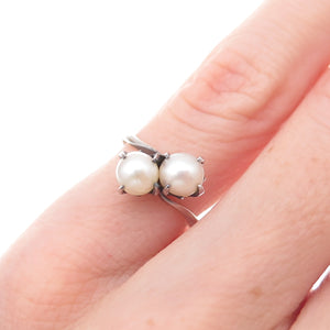 925 Sterling Silver Antique Art Deco Real Akoya Pearl Ring Size 4.25