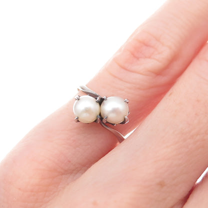 925 Sterling Silver Antique Art Deco Real Akoya Pearl Ring Size 4.25