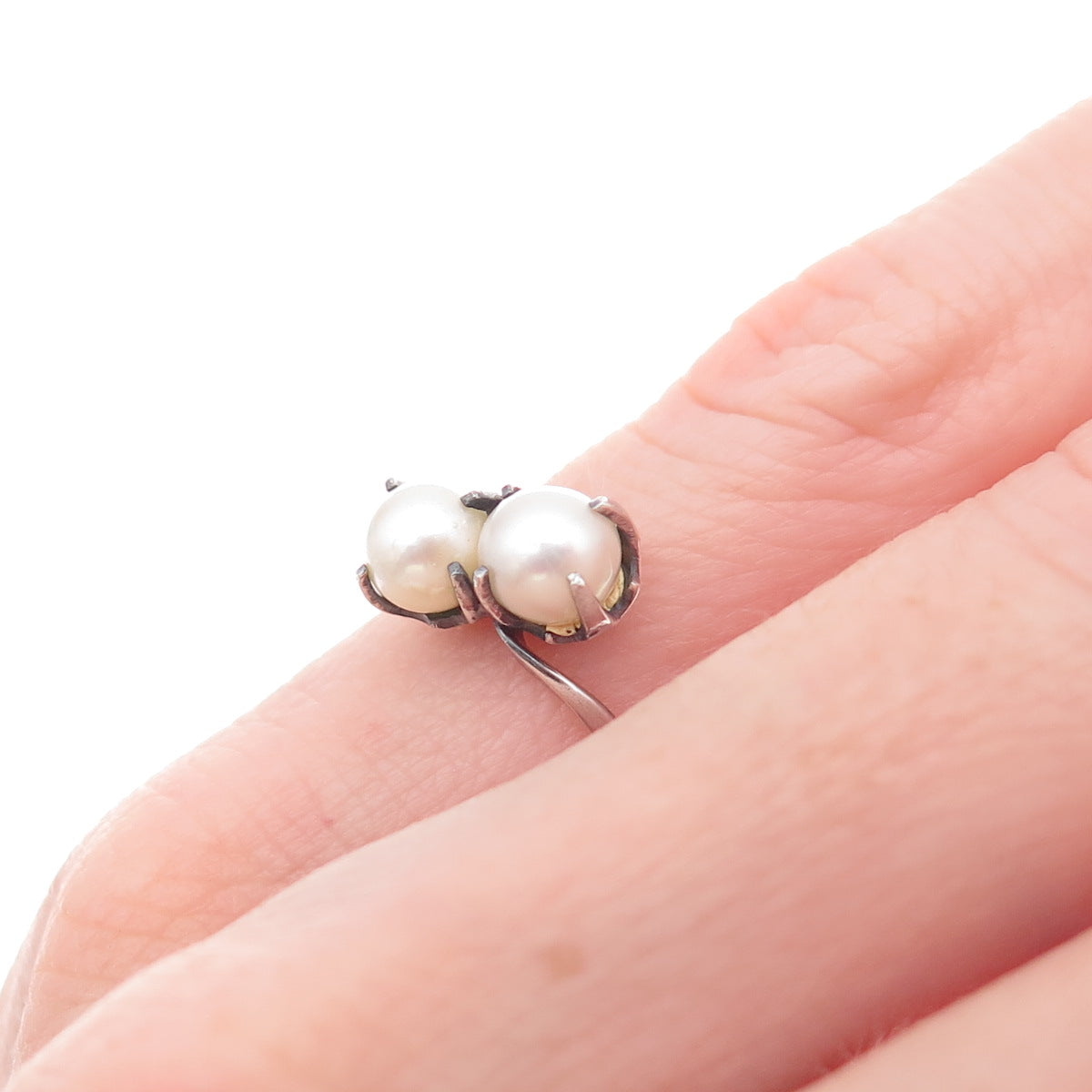 925 Sterling Silver Antique Art Deco Real Akoya Pearl Ring Size 4.25