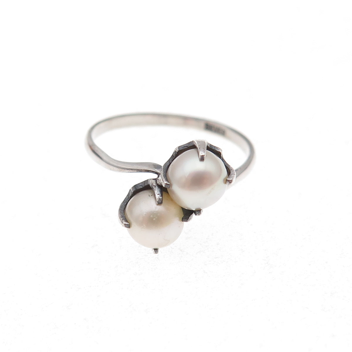 925 Sterling Silver Antique Art Deco Real Akoya Pearl Ring Size 4.25