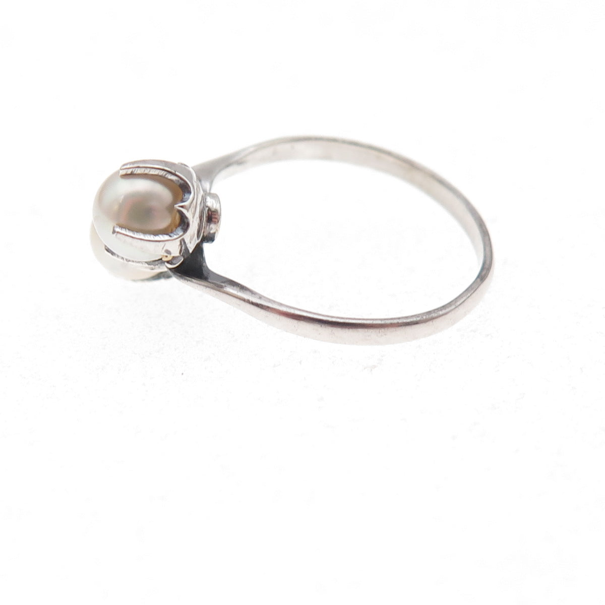 925 Sterling Silver Antique Art Deco Real Akoya Pearl Ring Size 4.25