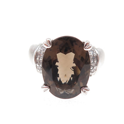 Judith Ripka 925 Sterling Silver Real Smoky Quartz & C Z Ring Size 7