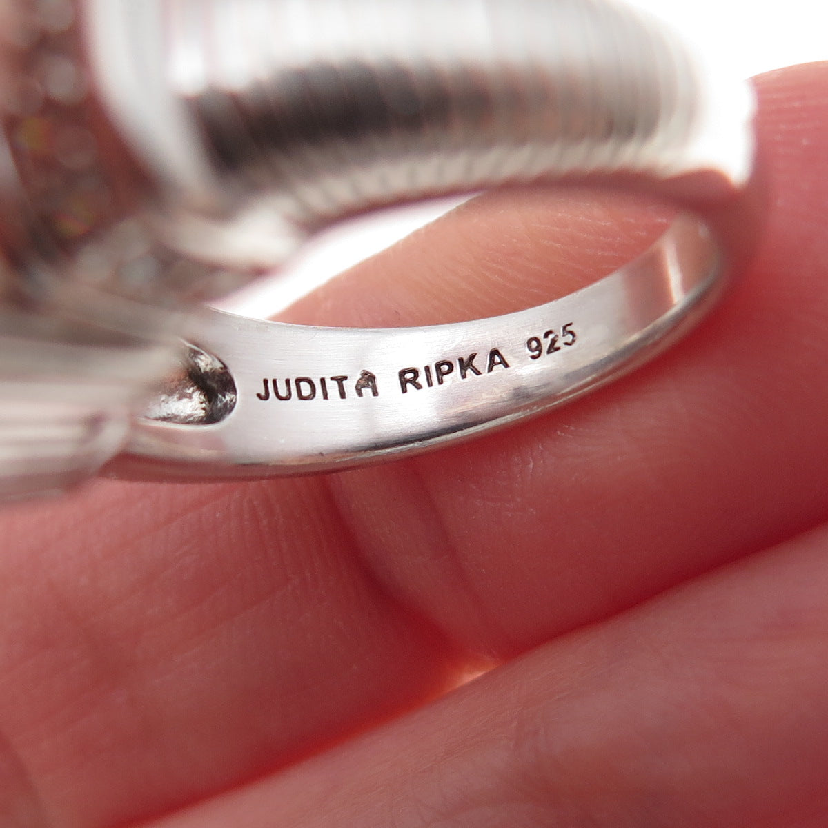 Judith Ripka 925 Sterling Silver Real Smoky Quartz & C Z Ring Size 7