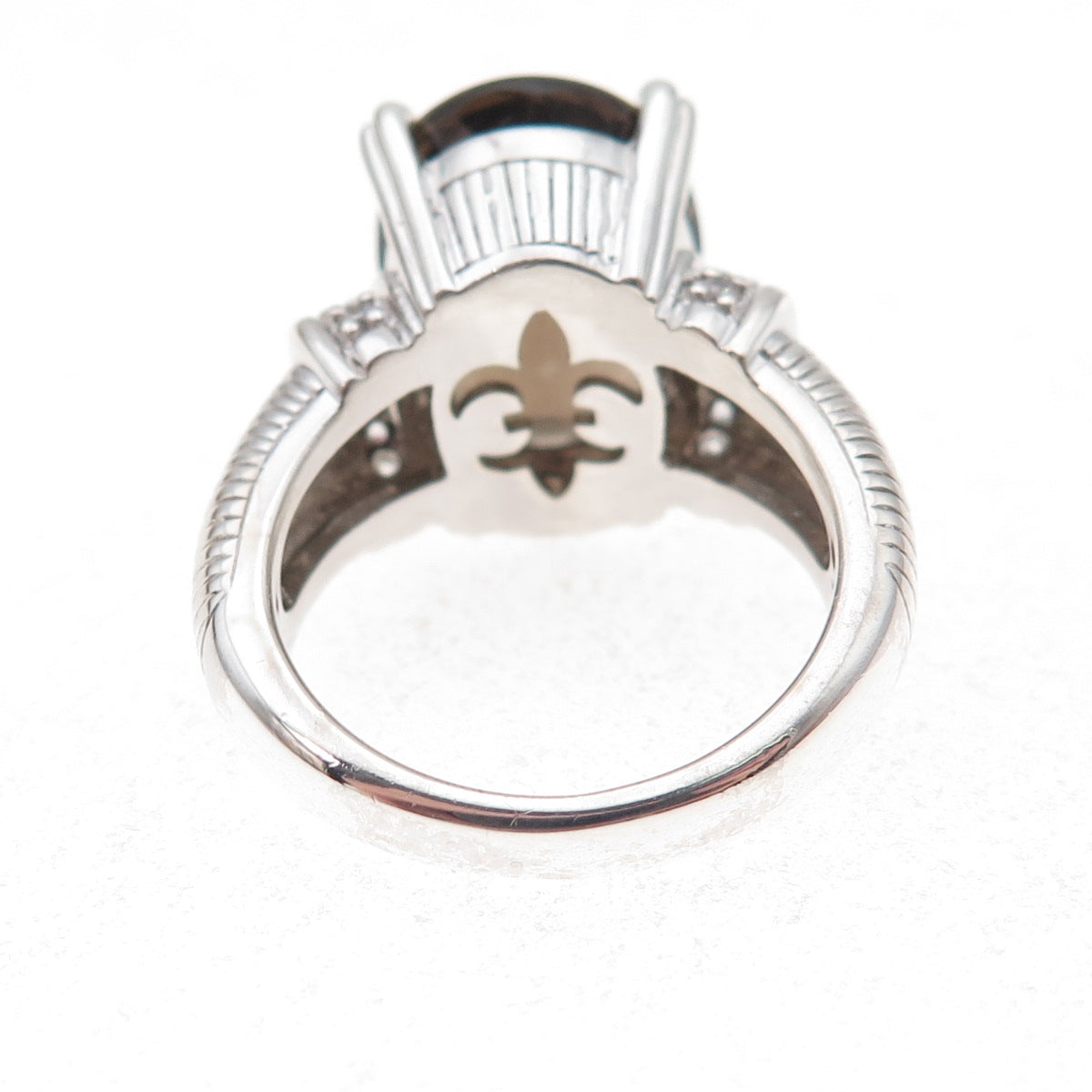 Judith Ripka 925 Sterling Silver Real Smoky Quartz & C Z Ring Size 7