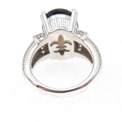 Judith Ripka 925 Sterling Silver Real Smoky Quartz & C Z Ring Size 7