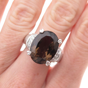 Judith Ripka 925 Sterling Silver Real Smoky Quartz & C Z Ring Size 7