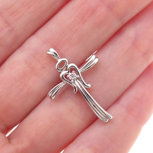 Alwand Vahan 925 Sterling Silver Real Diamond Angel Cross Slide Charm Pendant