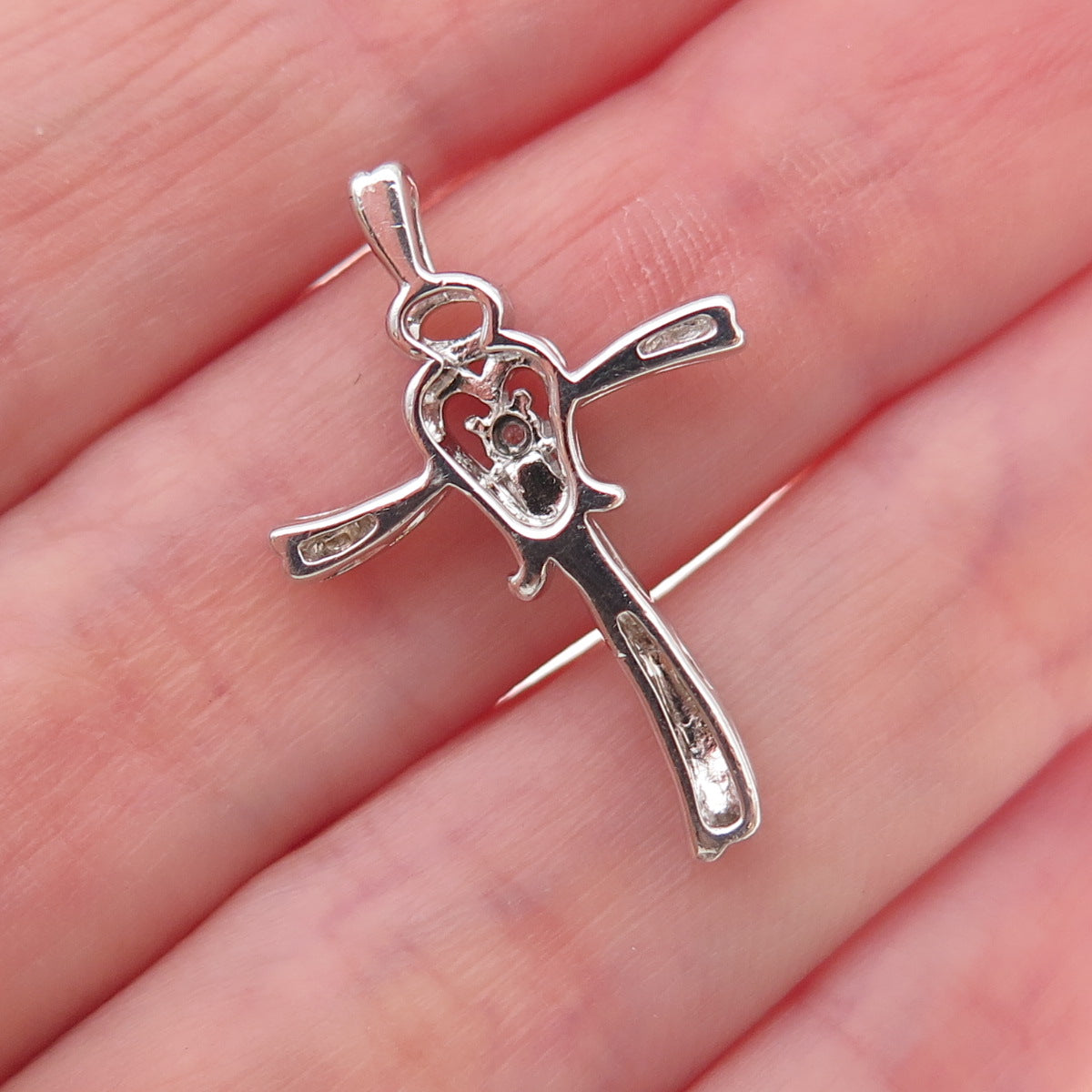 Alwand Vahan 925 Sterling Silver Real Diamond Angel Cross Slide Charm Pendant