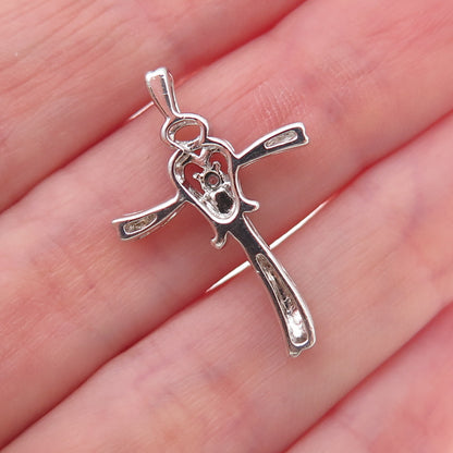 Alwand Vahan 925 Sterling Silver Real Diamond Angel Cross Slide Charm Pendant