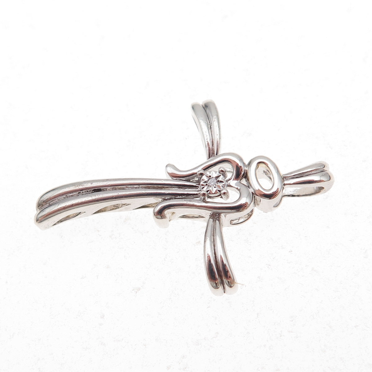 Alwand Vahan 925 Sterling Silver Real Diamond Angel Cross Slide Charm Pendant