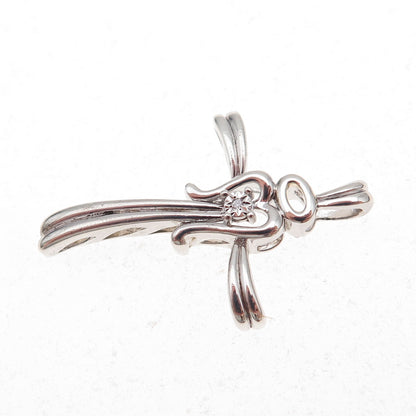 Alwand Vahan 925 Sterling Silver Real Diamond Angel Cross Slide Charm Pendant
