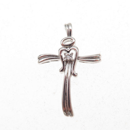 Alwand Vahan 925 Sterling Silver Real Diamond Angel Cross Slide Charm Pendant