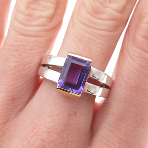 Jewelry Concepts 925 Sterling Silver 18K Gold Real Amethyst Ring Size 7.25