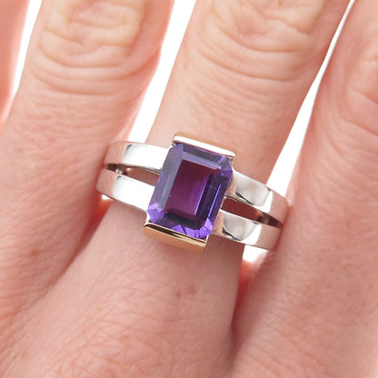 Jewelry Concepts 925 Sterling Silver 18K Gold Real Amethyst Ring Size 7.25