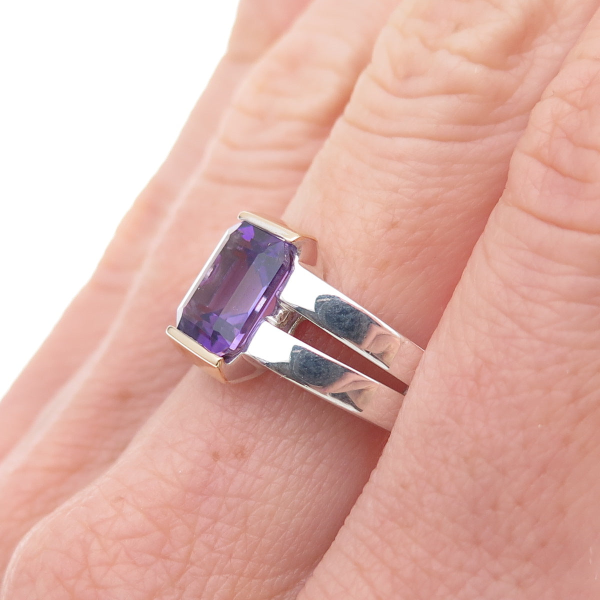Jewelry Concepts 925 Sterling Silver 18K Gold Real Amethyst Ring Size 7.25