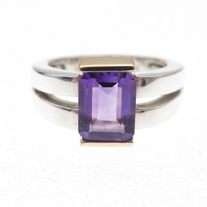 Jewelry Concepts 925 Sterling Silver 18K Gold Real Amethyst Ring Size 7.25