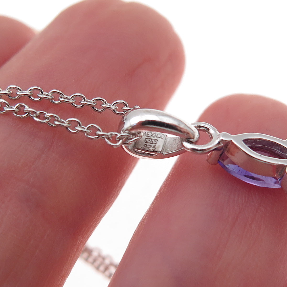 925 Sterling Silver Mexico Real Amethyst Cross Cable Chain Necklace 18"