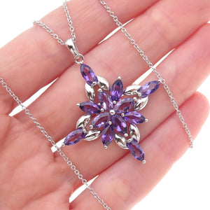 925 Sterling Silver Mexico Real Amethyst Cross Cable Chain Necklace 18"