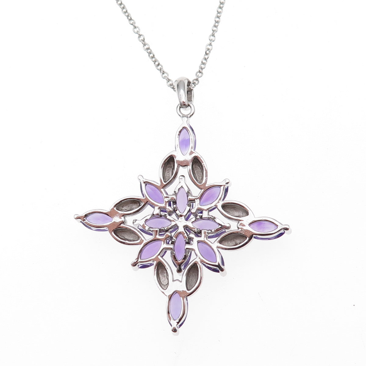925 Sterling Silver Mexico Real Amethyst Cross Cable Chain Necklace 18"