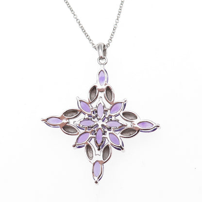 925 Sterling Silver Mexico Real Amethyst Cross Cable Chain Necklace 18"