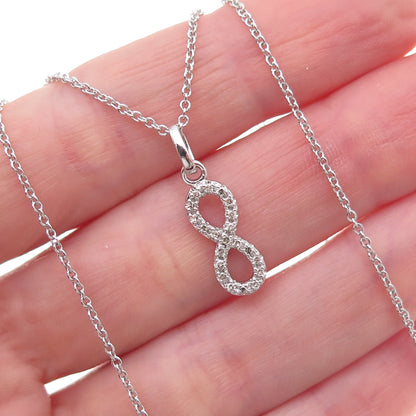925 Sterling Silver Real Diamond Number 8 Infinity Cable Chain Necklace 18"