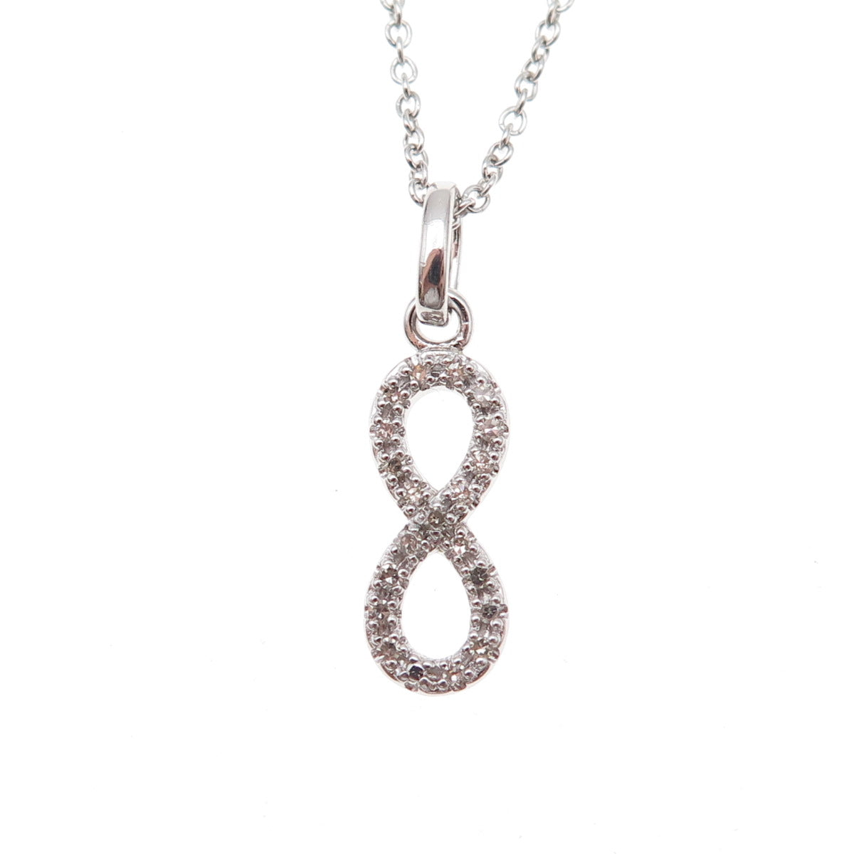 925 Sterling Silver Real Diamond Number 8 Infinity Cable Chain Necklace 18"