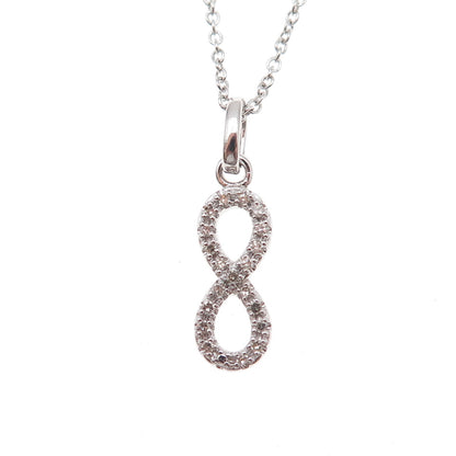925 Sterling Silver Real Diamond Number 8 Infinity Cable Chain Necklace 18"