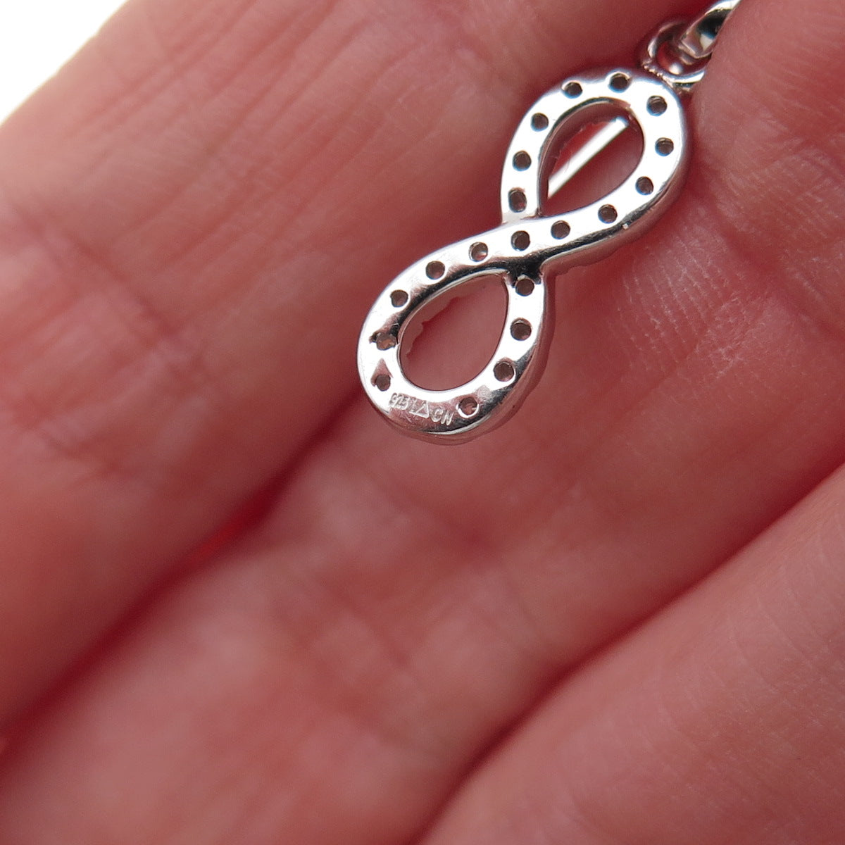 925 Sterling Silver Real Diamond Number 8 Infinity Cable Chain Necklace 18"